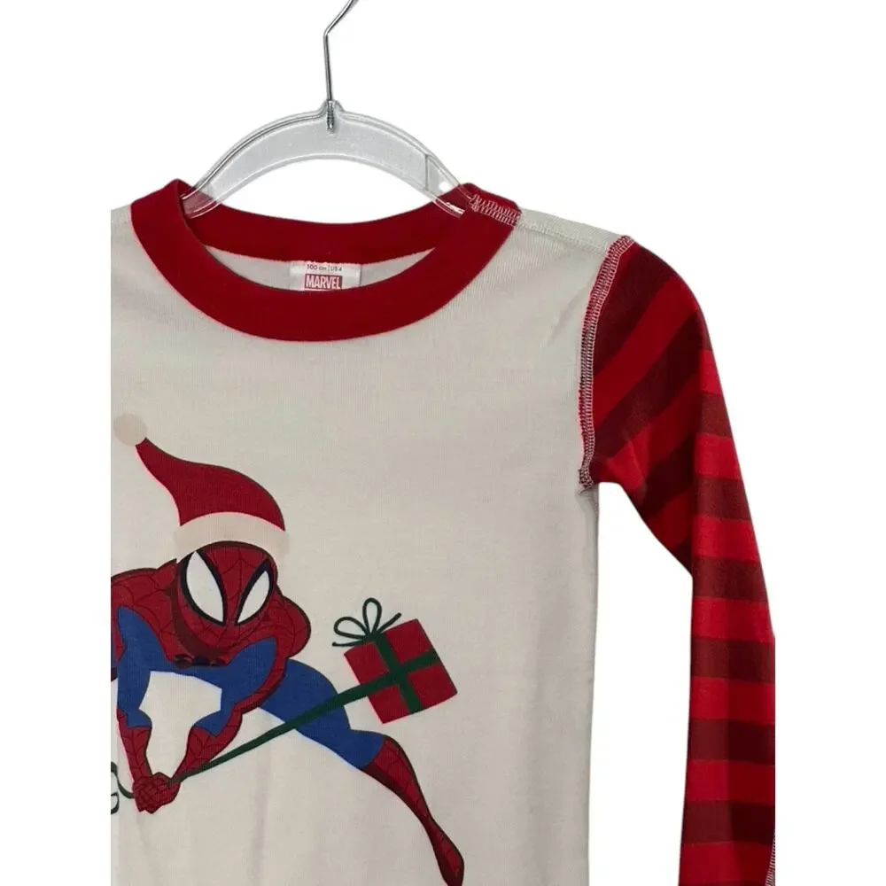 Hanna Andersson Marvel White & Red Christmas SPIDERMAN Long Sleeve Pajama Top  4